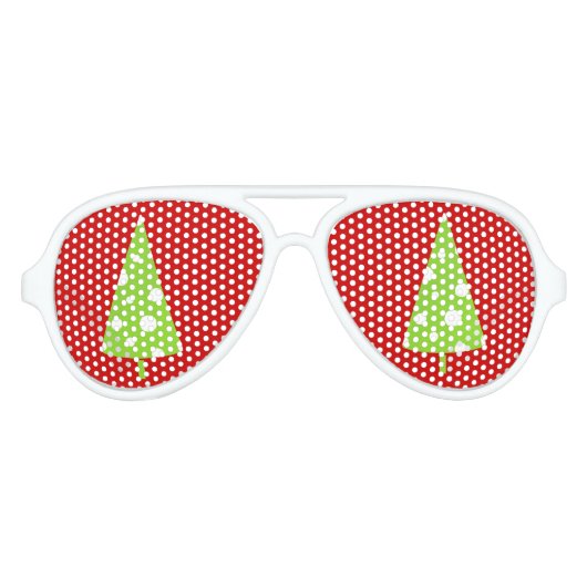 :ome Witte Polka Dots Kerstboom Aviator Zonnebril (Voorkant)