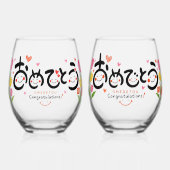Omedetou Japanese Congratulations Floral Calligrap Wijnglas Zonder Voet (Voorkant)