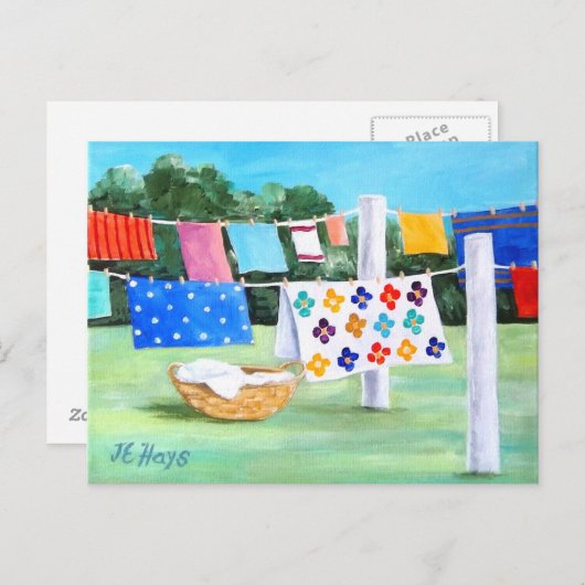 Omegma's waslijn met wasmand Briefkaart (Voorkant / Achterkant)