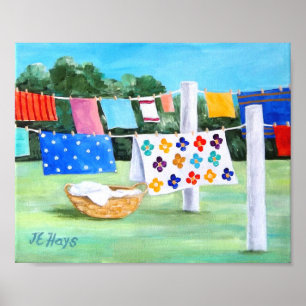 Omegma's waslijn met wasmand Poster