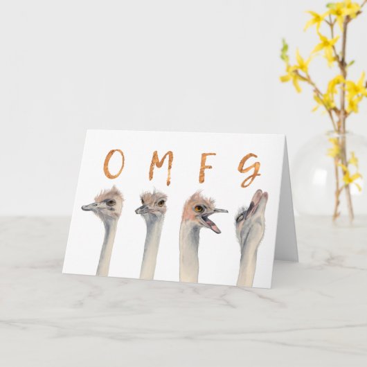 OMFG, het is je verjaardag | Grappige struisvogels Kaart (Gele Bloem)