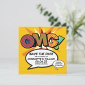 OMG Bewaar de datum Leuk Retro strip Pop Art Save The Date (Staand voorkant)