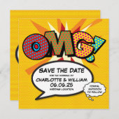 OMG Bewaar de datum Leuk Retro Stripboek Pop Art Save The Date (Voorkant / Achterkant)