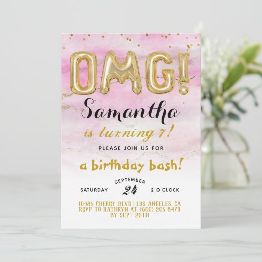 OMG! Birthday Confetti Uitnodiging (Staand voorkant)