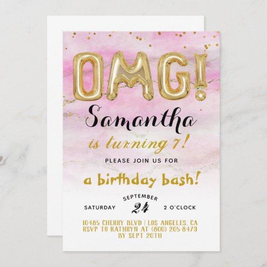 OMG! Birthday Confetti Uitnodiging (Voorkant / Achterkant)