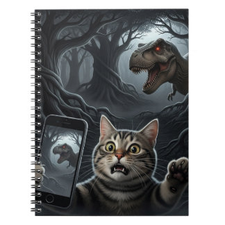 OMG Een dinosaurus! Grappige kat selfie met T-Rex Notitieboek