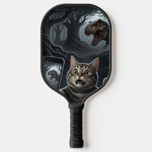 OMG Een dinosaurus! Grappige kat selfie met T-Rex Pickleball Paddle (Voorkant)