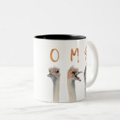 OMG Funny Ostriches Illustratie Tweekleurige Koffiemok (Voorkant rechts)