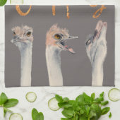 OMG Funny Ostriches Waterverf Illustratie Theedoek (Gevouwen)