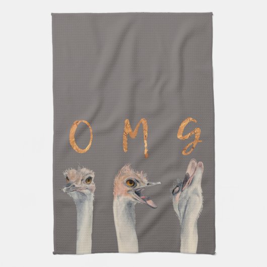 OMG Funny Ostriches Waterverf Illustratie Theedoek (Verticaal)