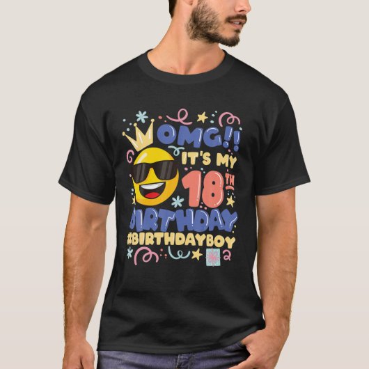 Omg! Het is mijn 18e verjaardag jongen Emoticon 18 T-shirt (Voorkant)
