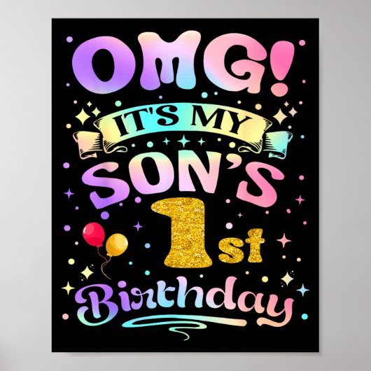 Omg Het Is Mijn Zoons 1e Verjaardag Gefeliciteerd Poster (Voorkant)