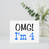 OMG Ik ben 4 (blauw) Briefkaart (Staand voorkant)