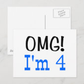 OMG Ik ben 4 (blauw) Briefkaart (Voorkant / Achterkant)