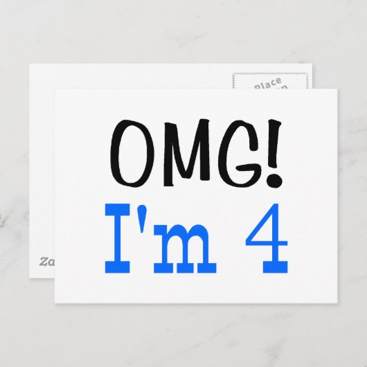 OMG Ik ben 4 (blauw) Briefkaart (Voorkant / Achterkant)