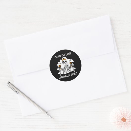 OMG Ik ben letterlijk Dead Skeleton Coffee Hallow Ronde Sticker (Envelop)
