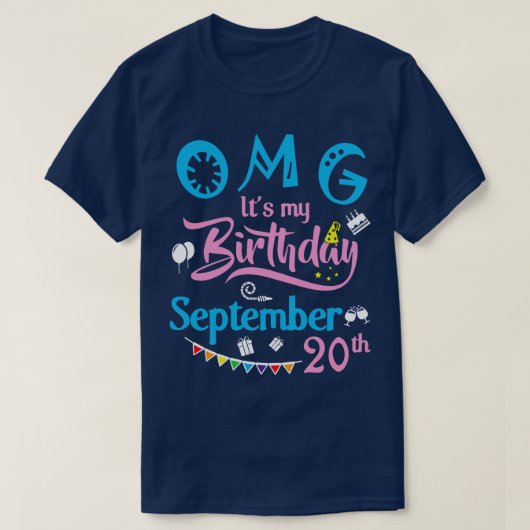 OMG is mijn verjaardag op 20 september Happy Birth T-shirt (Design voorkant)