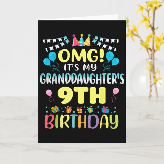 Omg Its My Granddaughters 9th Birthday Sweet 9 Yea Kaart (Gele Bloem)
