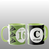 OMG je bent 16 monogram, groen en zwart Mok
