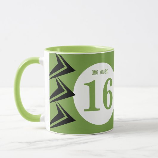 OMG je bent 16 monogram, groen en zwart Mok (Links)
