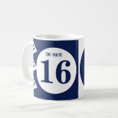 OMG je bent 16 monogram naam navy en wit Koffiemok (Voorkant links)