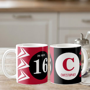 OMG je bent 16 monogram naam rood en zwart Koffiemok