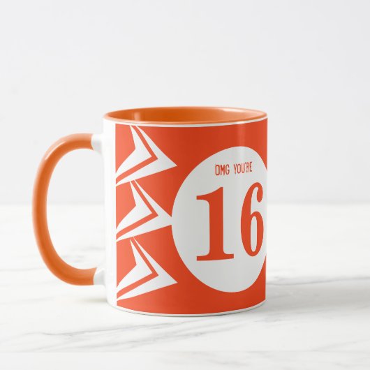 OMG je bent 16 monogram oranje en wit Mok (Links)