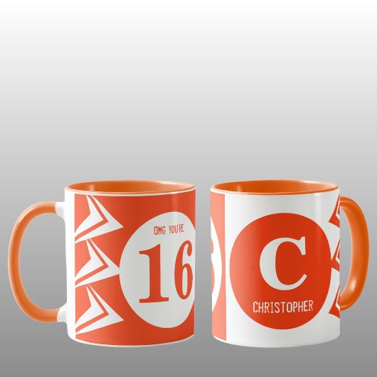 OMG je bent 16 monogram oranje en wit Mok