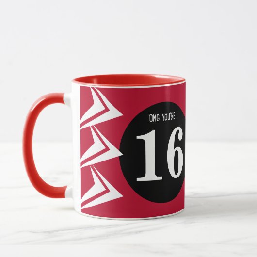 OMG je bent 16 monogram rood en zwart Mok (Links)