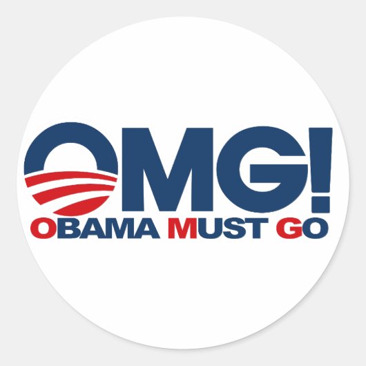 OMG! Obama moet gaan Ronde Sticker (Voorkant)