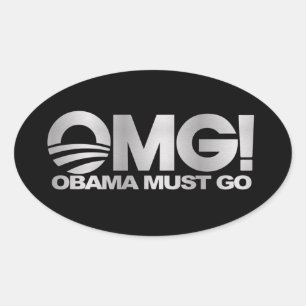 OMG! Obama moet gaan (zilver) Ovale Sticker