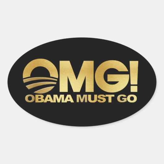 OMG! Obama moet weg (goud) Ovale Sticker (Voorkant)