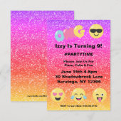 OMG Ombre Glitter Emoji Uitnodiging Verjaardag (Voorkant / Achterkant)
