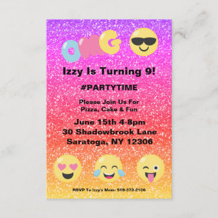 OMG Ombre Glitter Emoji Uitnodiging Verjaardag