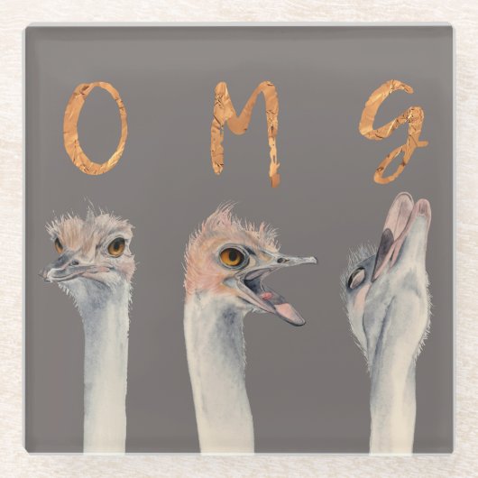 OMG Ostriches Glazen Onderzetter (Voorkant)
