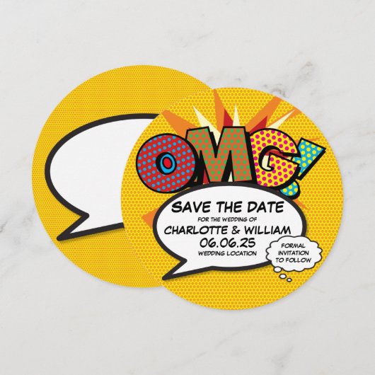 OMG Save the Date Fun Retro Comic Book Pop Art (Voorkant / Achterkant)
