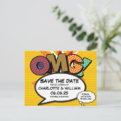 OMG Save the Date Fun Retro Comic Book Pop Art Aankondigingskaart (Staand voorkant)