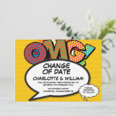 OMG Uitgesteld Datum Gewijzigd Comic Book Pop Art Save The Date (Staand voorkant)