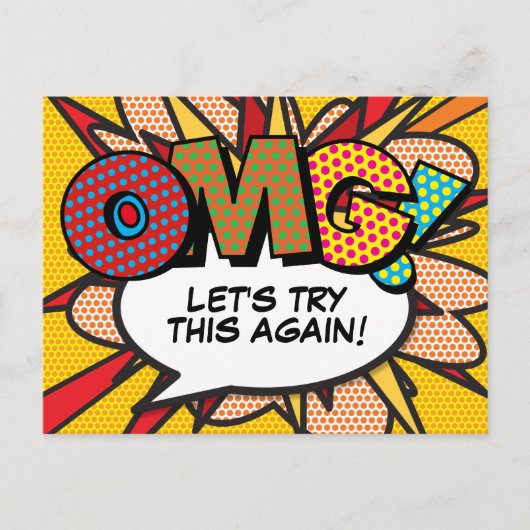 OMG Uitgestelde datumwijziging stripboek Pop Art Briefkaart (Voorkant)