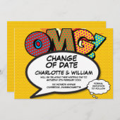 OMG Uitgestelde Datumwijziging Stripboek Pop Art Save The Date (Voorkant / Achterkant)
