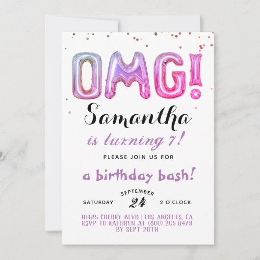 OMG! Verjaardagsconfetti Uitnodiging (Voorkant)