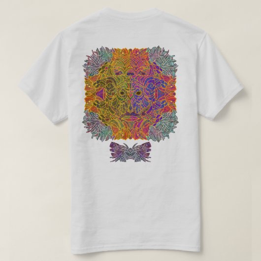 Omgekeerd Sunburst Mask met mottenmotief T-shirt (Design achterkant)