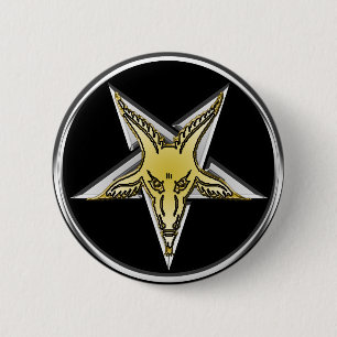Omgekeerd Zilver Pentagram met Golden Goat head Ronde Button 5,7 Cm