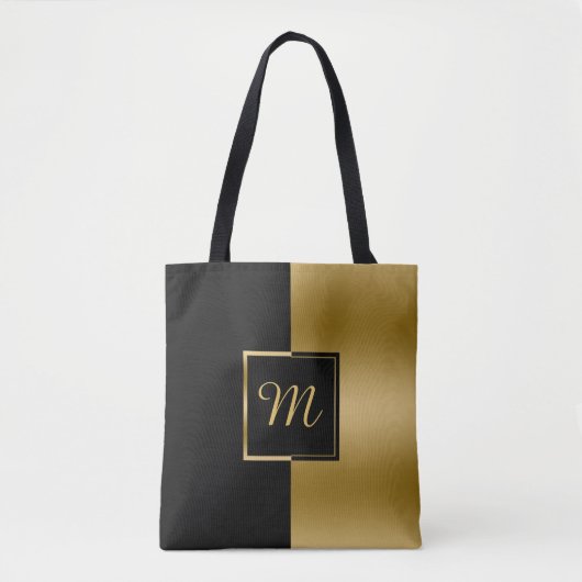 Omgekeerd zwart & goud geometrisch ontwerp tote bag (Voorkant)