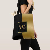 Omgekeerd zwart & goud geometrisch ontwerp tote bag (Dichtbij)