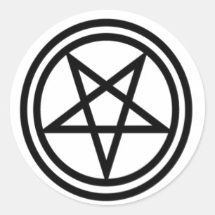 Omgekeerd zwart pentagram ronde sticker