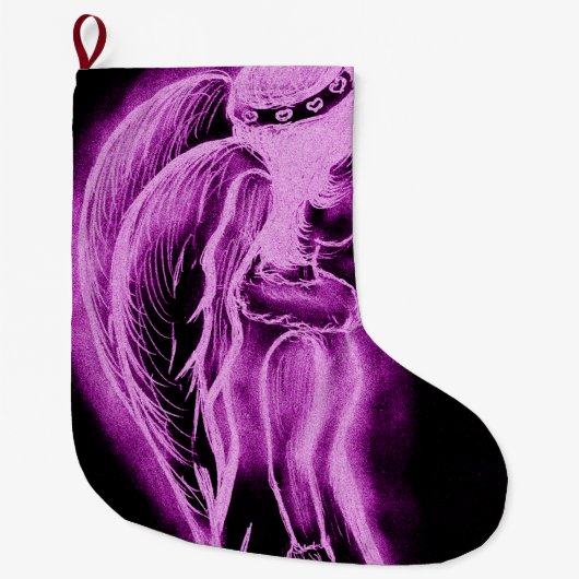 Omgekeerde Angel in zwart en roze Grote Kerstsok (Voorkant)