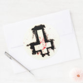 Omgekeerde Bloody Cross Stickers, Blad van Zes. Ronde Sticker (Envelop)