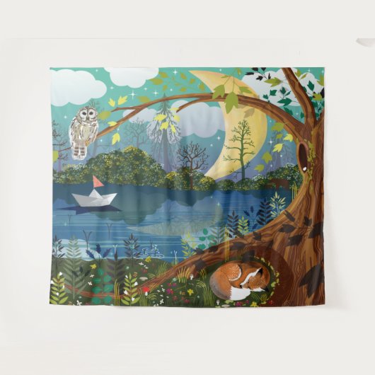 Omgekeerde Idyllic Riverside Wildlife Illustratie Wandkleed (Voorkant (horizontaal))