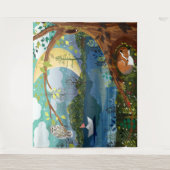 Omgekeerde Idyllic Riverside Wildlife Illustratie Wandkleed (Voorkant)